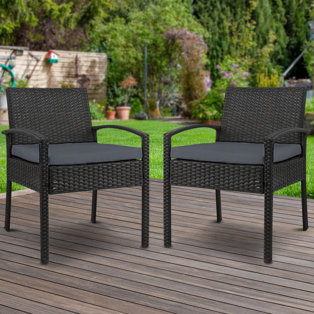 Gardeon 2PC Outdoor Dining Chairs Patio Furniture Rattan Lounge Chair Cushion Felix-7