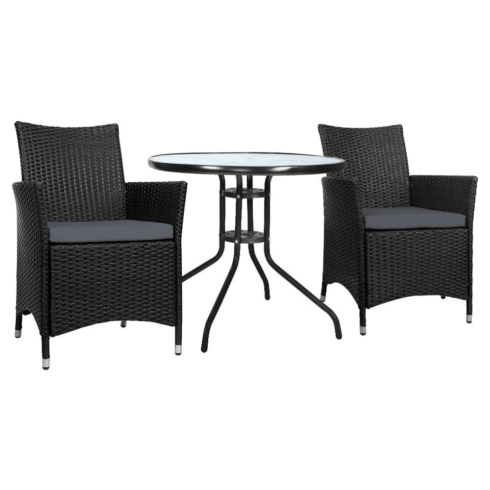 Gardeon 3PC Bistro Set Outdoor Furniture Rattan Table Chairs Cushion Patio Garden Idris-0