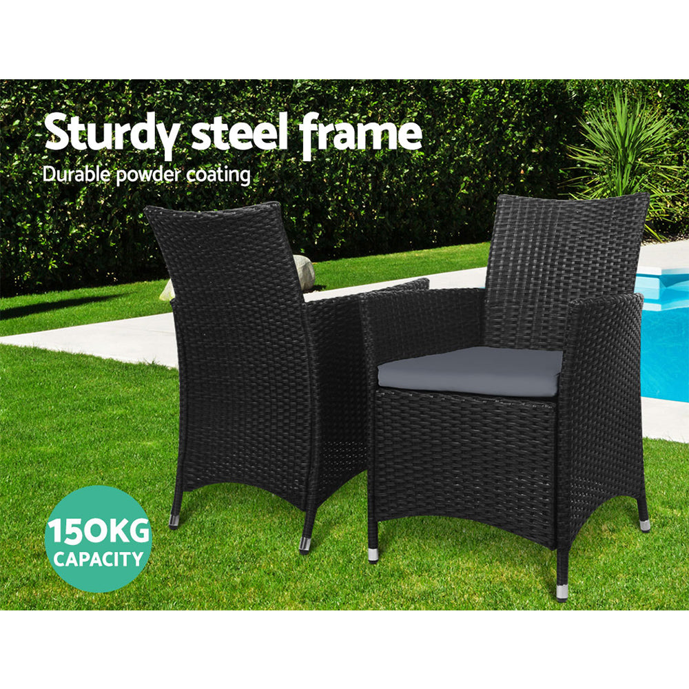 Gardeon 3PC Bistro Set Outdoor Furniture Rattan Table Chairs Cushion Patio Garden Idris-11