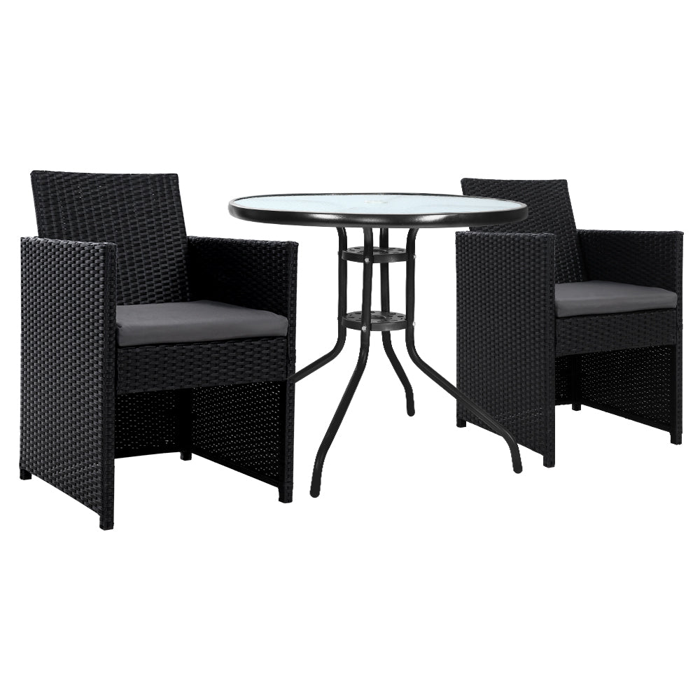 Gardeon 3PC Bistro Set Outdoor Furniture Rattan Table Chairs Cushion Patio Garden Hugo-0