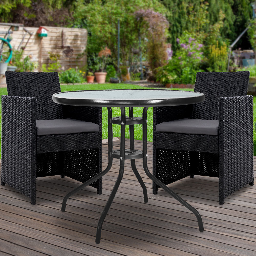 Gardeon 3PC Bistro Set Outdoor Furniture Rattan Table Chairs Cushion Patio Garden Hugo-7