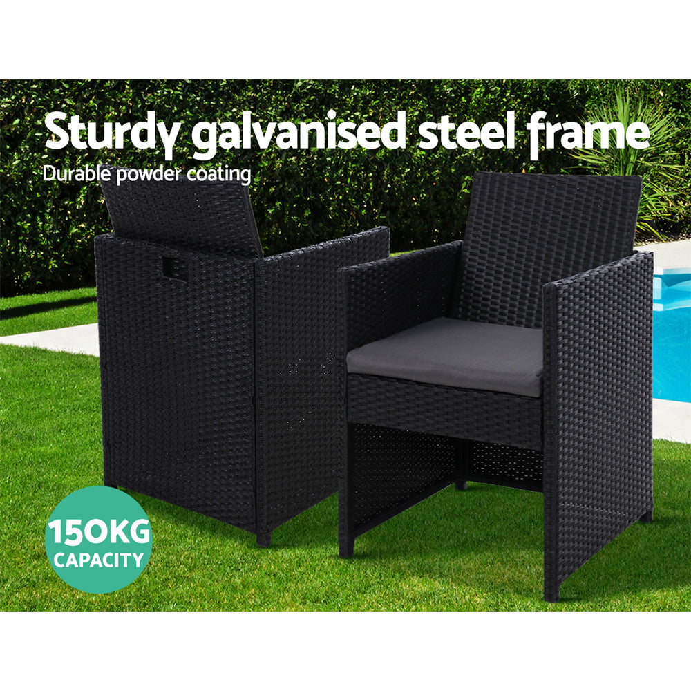 Gardeon 3PC Bistro Set Outdoor Furniture Rattan Table Chairs Cushion Patio Garden Hugo-12