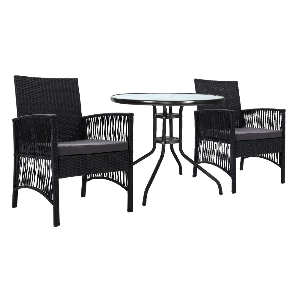 Gardeon 3PC Bistro Set Outdoor Furniture Rattan Table Chairs Cushion Patio Garden Lyra-0