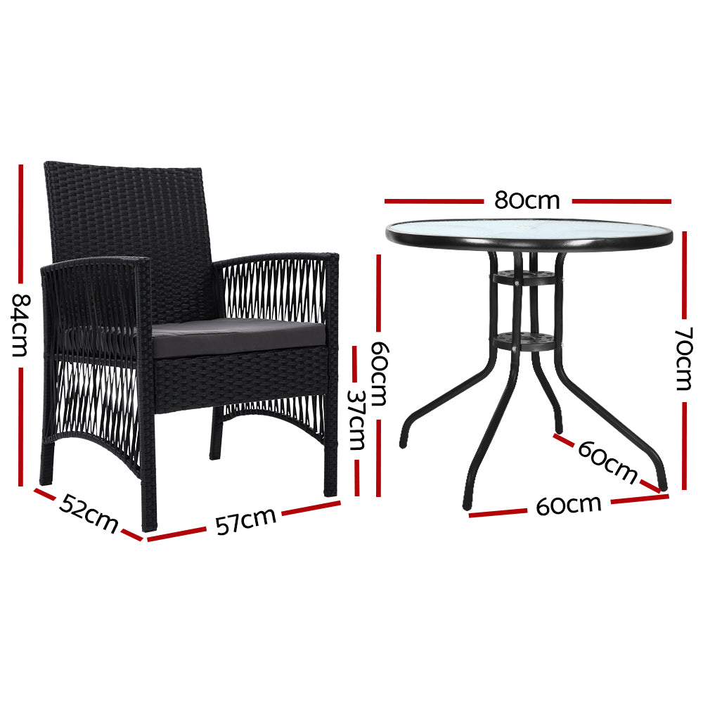 Gardeon 3PC Bistro Set Outdoor Furniture Rattan Table Chairs Cushion Patio Garden Lyra-1