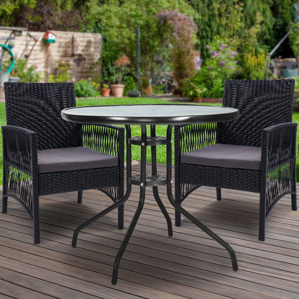 Gardeon 3PC Bistro Set Outdoor Furniture Rattan Table Chairs Cushion Patio Garden Lyra-7