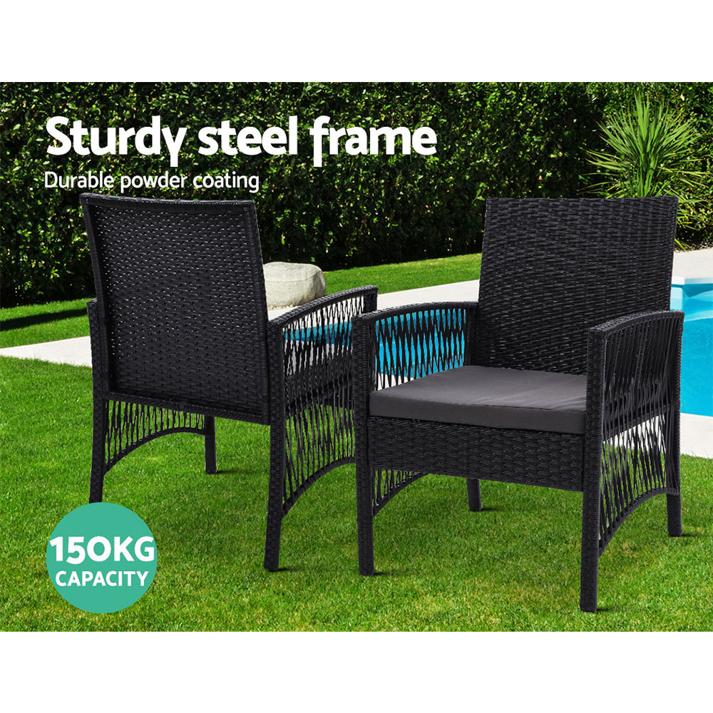 Gardeon 3PC Bistro Set Outdoor Furniture Rattan Table Chairs Cushion Patio Garden Lyra-11