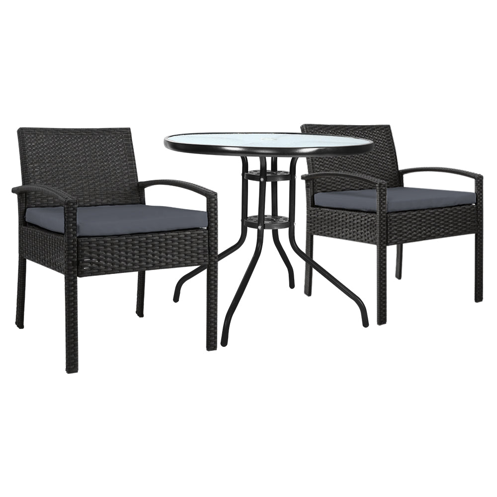 Gardeon 3PC Bistro Set Outdoor Furniture Rattan Table Chairs Cushion Patio Garden Felix-0