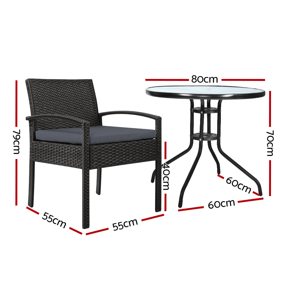 Gardeon 3PC Bistro Set Outdoor Furniture Rattan Table Chairs Cushion Patio Garden Felix-1