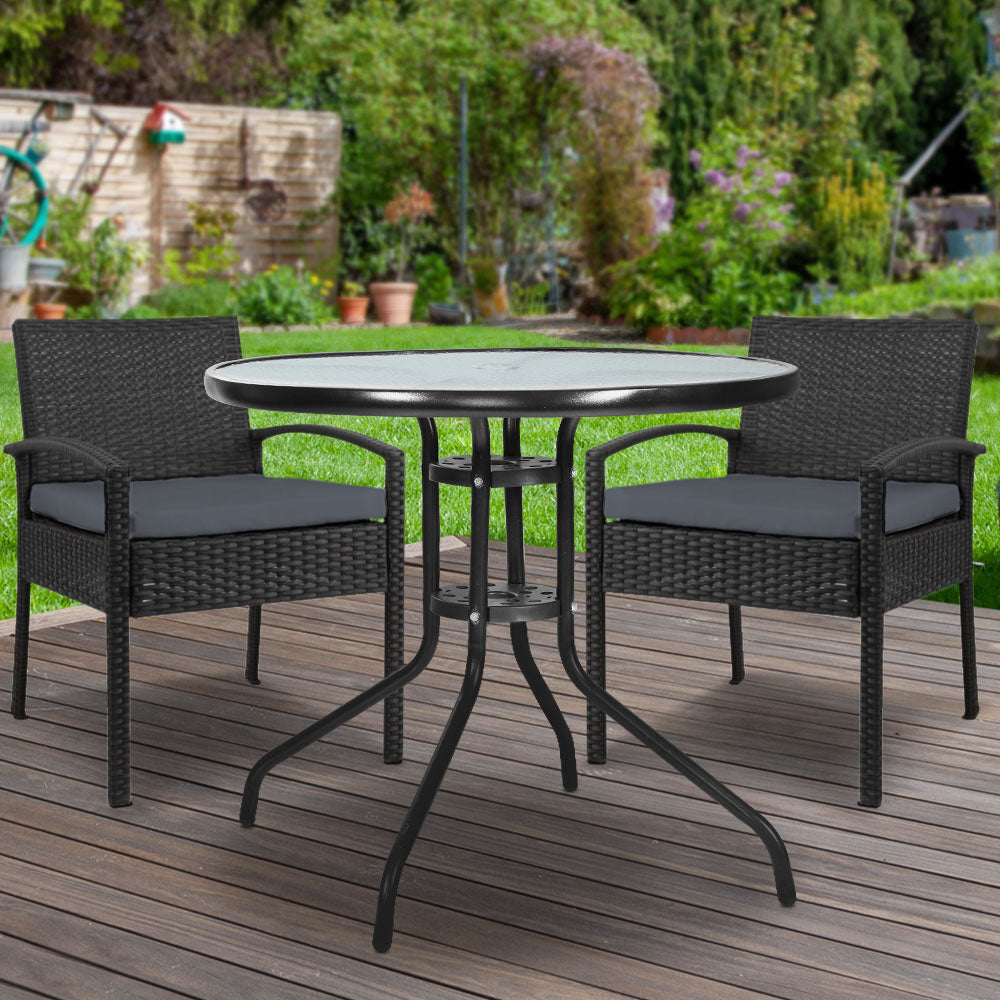 Gardeon 3PC Bistro Set Outdoor Furniture Rattan Table Chairs Cushion Patio Garden Felix-7