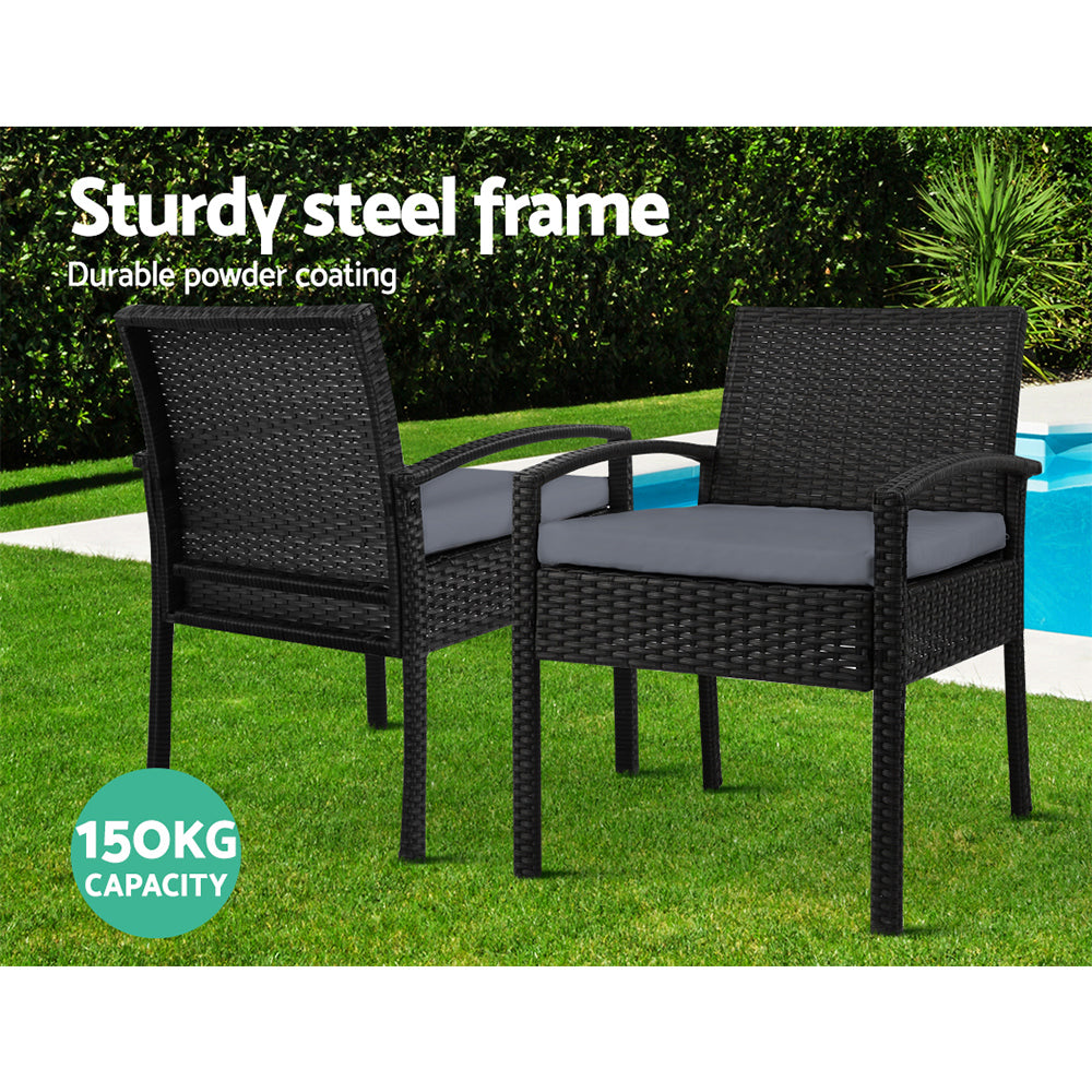 Gardeon 3PC Bistro Set Outdoor Furniture Rattan Table Chairs Cushion Patio Garden Felix-11