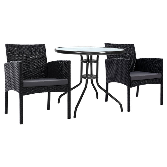 Gardeon 3PC Bistro Set Outdoor Furniture Rattan Table Chairs Cushion Patio Garden Ezra-0