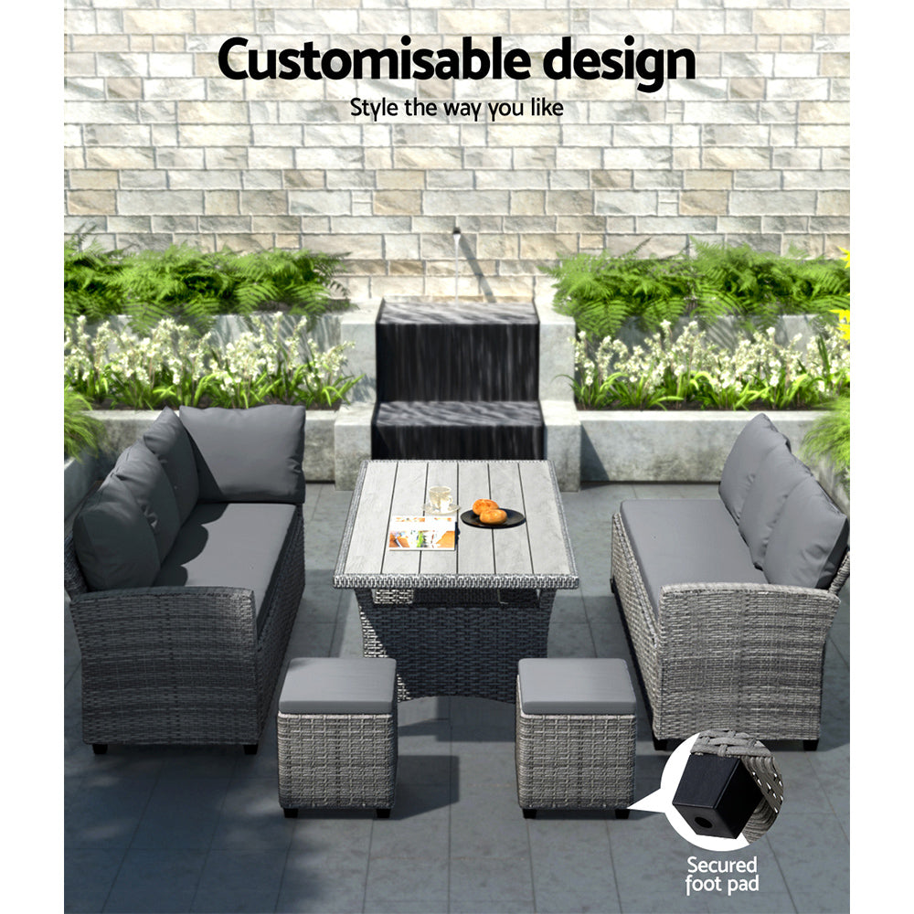 Gardeon Outdoor Dining Set Wicker Table Chairs Setting 8 Seater-5