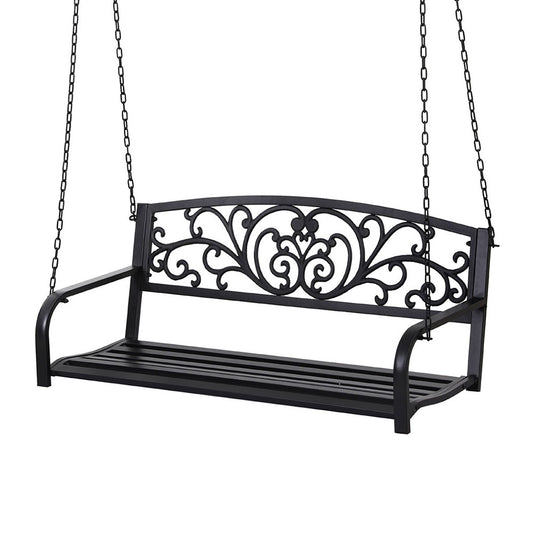 Gardeon Outdoor Porch Swing Chair Patio Furniture Floral Backrest 2 Seater Black-0