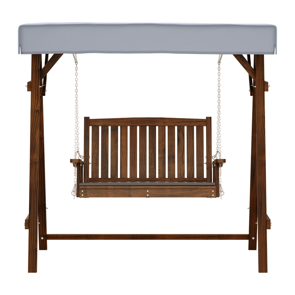 Gardeon Outdoor Wooden Swing Chair Garden Bench Canopy Cushion 2 Seater Charcoal-2