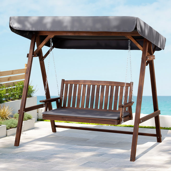 Gardeon Outdoor Swing Chair Garden Bench Furniture Canopy 3 Seater Wine Red main image 1