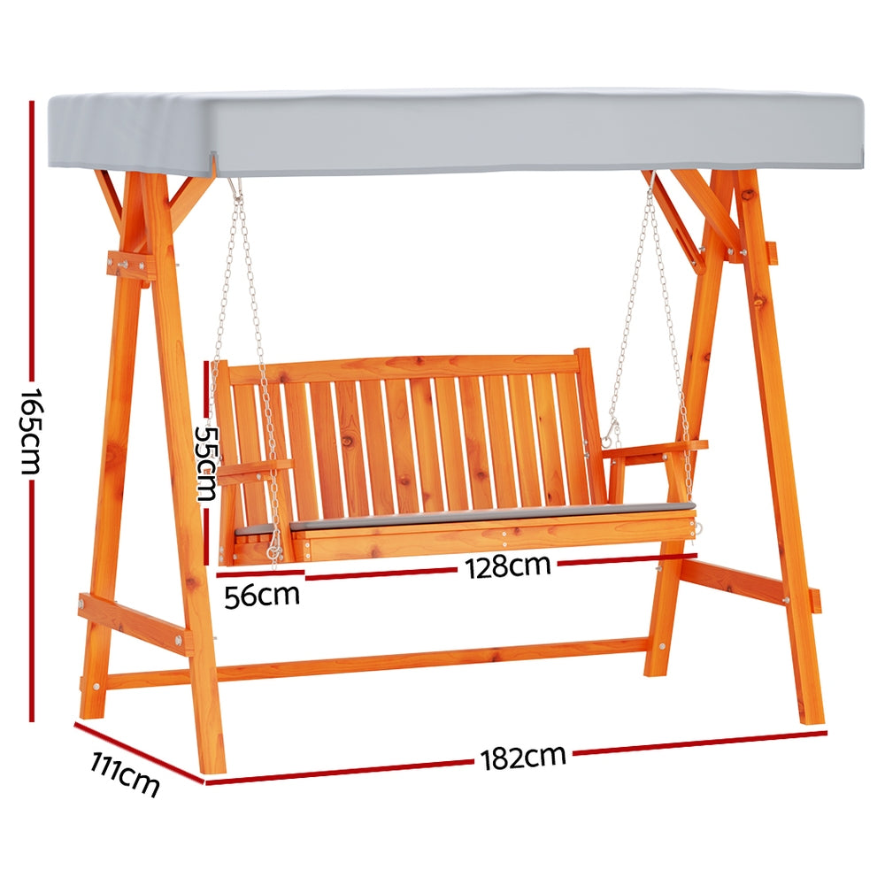 Gardeon Wooden Swing Chair Garden Bench Canopy 3 Seater Outdoor Furniture-1