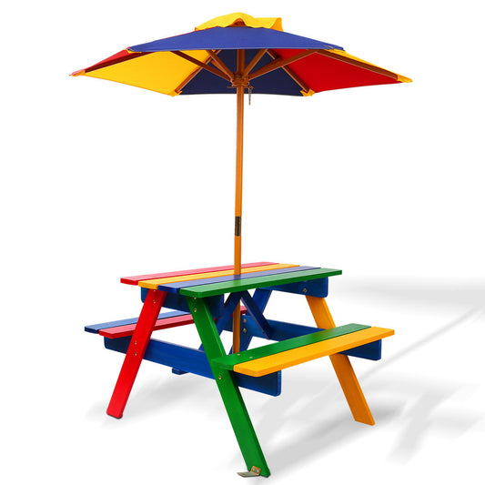 Keezi Kids Wooden Picnic Table Set with Umbrella-0