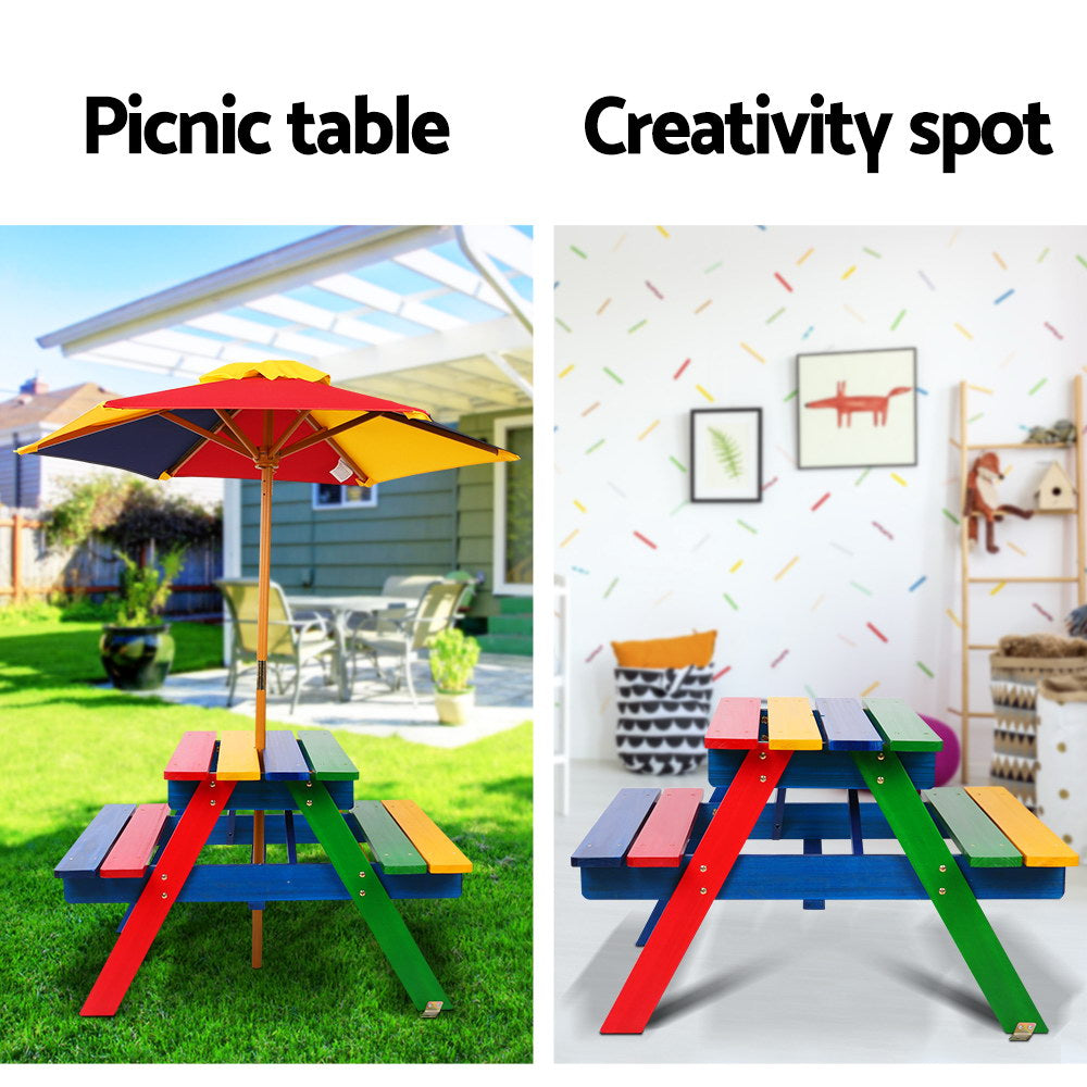 Keezi Kids Wooden Picnic Table Set with Umbrella-4