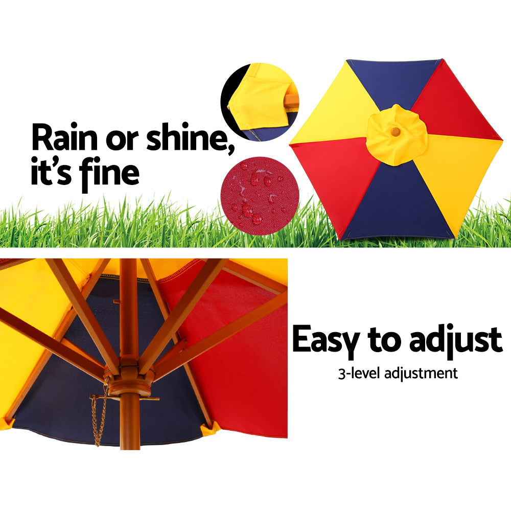 Keezi Kids Wooden Picnic Table Set with Umbrella-5