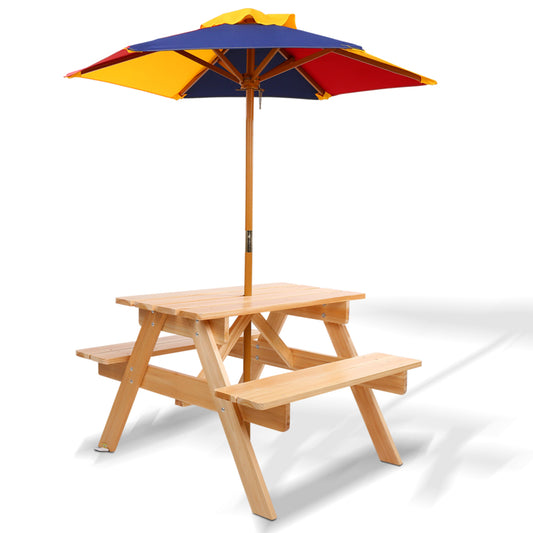 Keezi Kids Wooden Picnic Table Set with Umbrella-0
