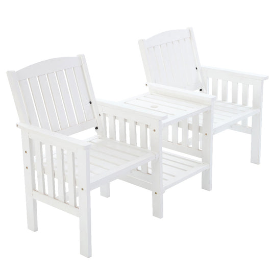 Gardeon Outdoor Garden Bench Loveseat Wooden Table Chairs Patio Furniture White-0