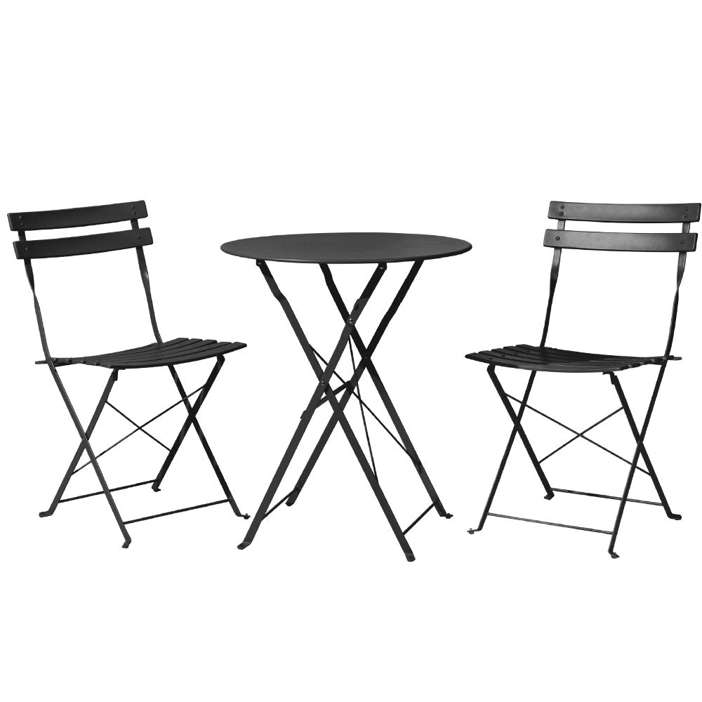 Gardeon 3PC Outdoor Bistro Set Steel Table and Chairs Patio Furniture Black-0