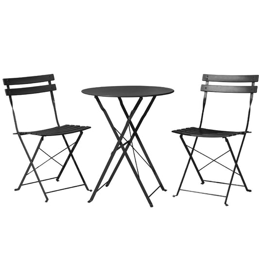 Gardeon 3PC Outdoor Bistro Set Steel Table and Chairs Patio Furniture Black-0