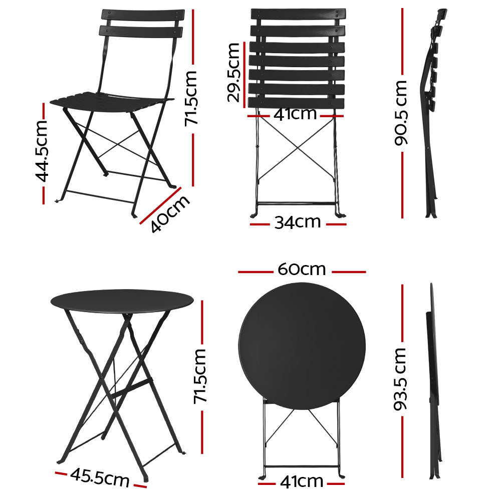 Gardeon 3PC Outdoor Bistro Set Steel Table and Chairs Patio Furniture Black-1