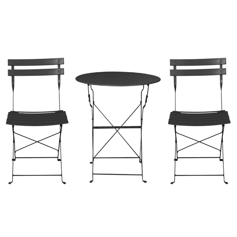 Gardeon 3PC Outdoor Bistro Set Steel Table and Chairs Patio Furniture Black-2