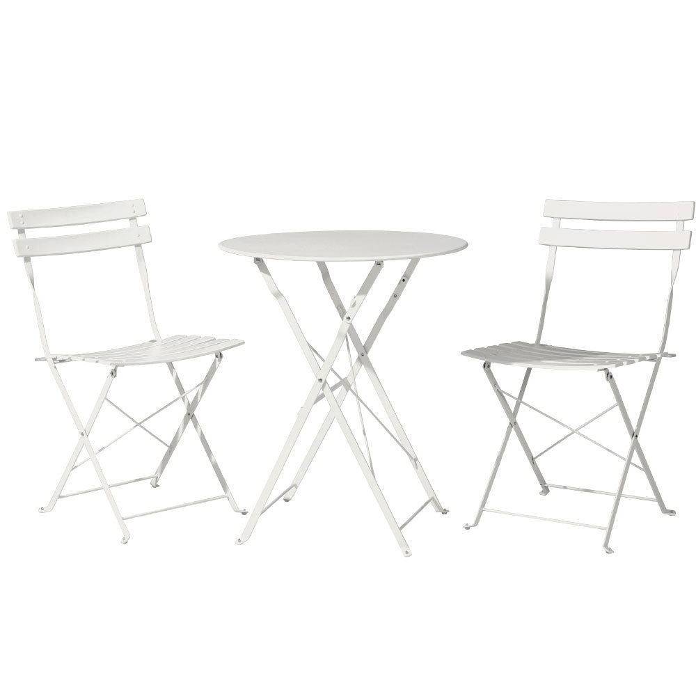 Gardeon 3PC Outdoor Bistro Set Steel Table and Chairs Patio Furniture White-0