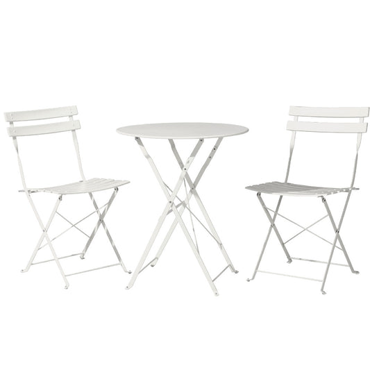 Gardeon 3PC Outdoor Bistro Set Steel Table and Chairs Patio Furniture White-0