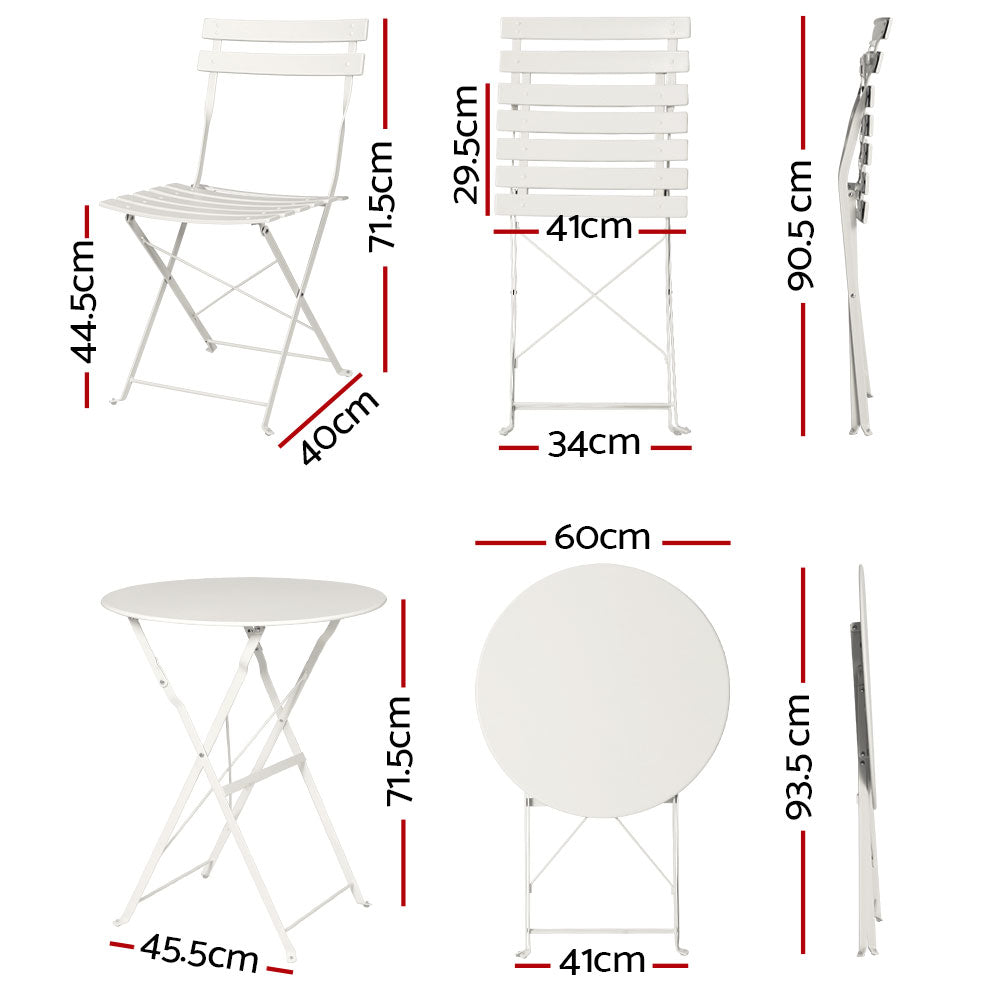 Gardeon 3PC Outdoor Bistro Set Steel Table and Chairs Patio Furniture White-1