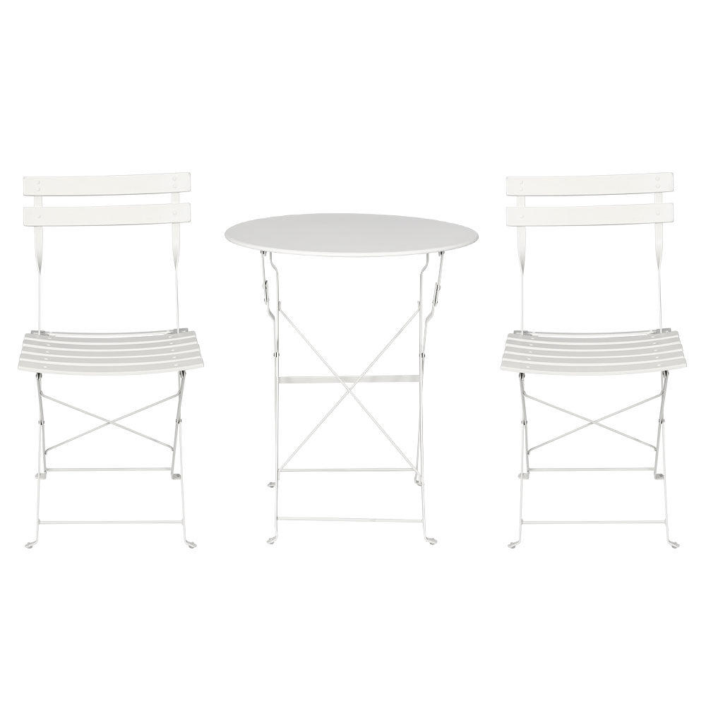 Gardeon 3PC Outdoor Bistro Set Steel Table and Chairs Patio Furniture White-2