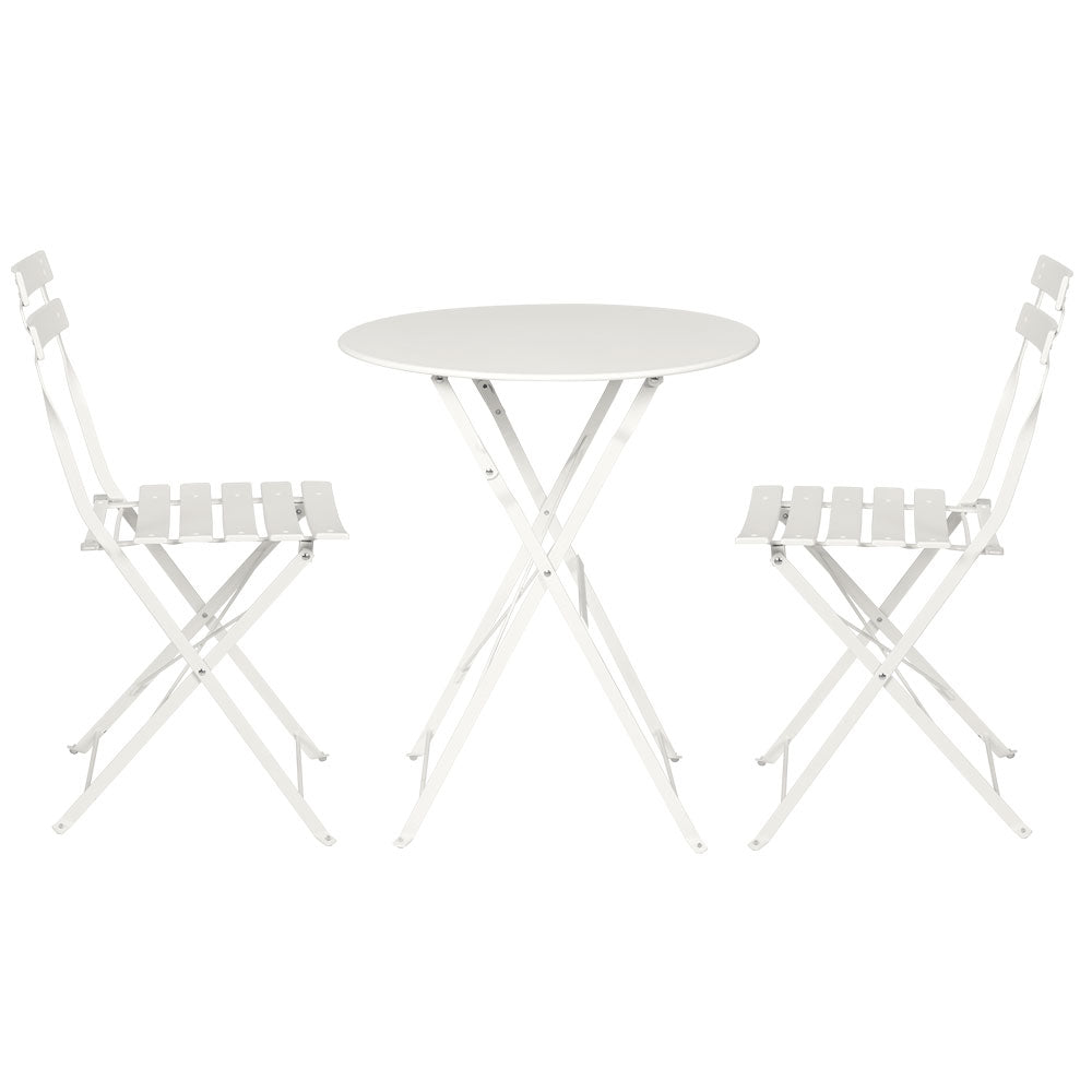 Gardeon 3PC Outdoor Bistro Set Steel Table and Chairs Patio Furniture White-3