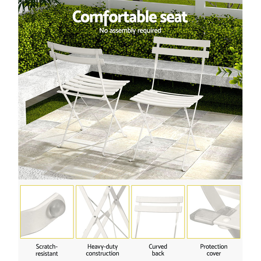 Gardeon 3PC Outdoor Bistro Set Steel Table and Chairs Patio Furniture White-6