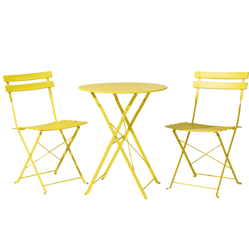 Gardeon 3PC Outdoor Bistro Set Steel Table and Chairs Patio Furniture Yellow-0