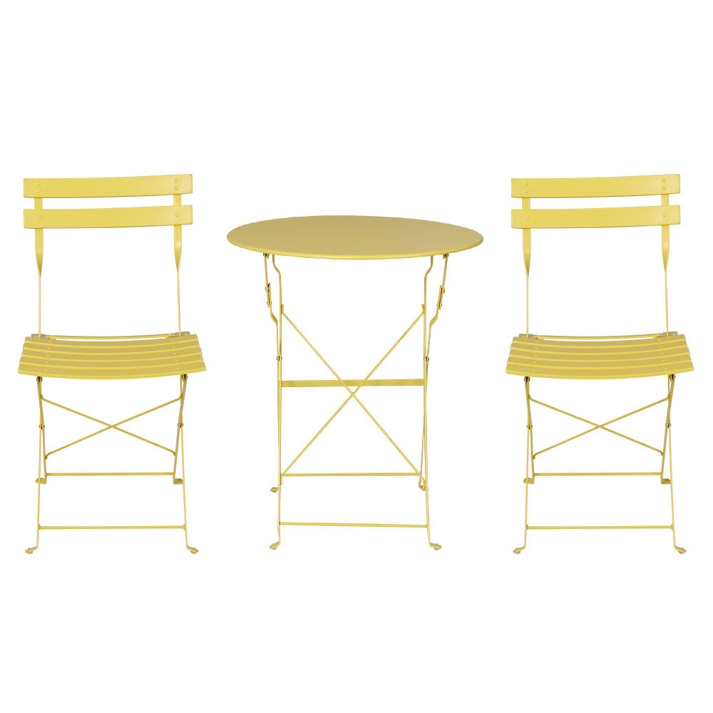 Gardeon 3PC Outdoor Bistro Set Steel Table and Chairs Patio Furniture Yellow-2