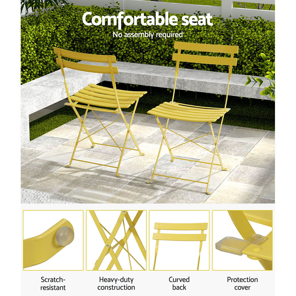 Gardeon 3PC Outdoor Bistro Set Steel Table and Chairs Patio Furniture Yellow-6