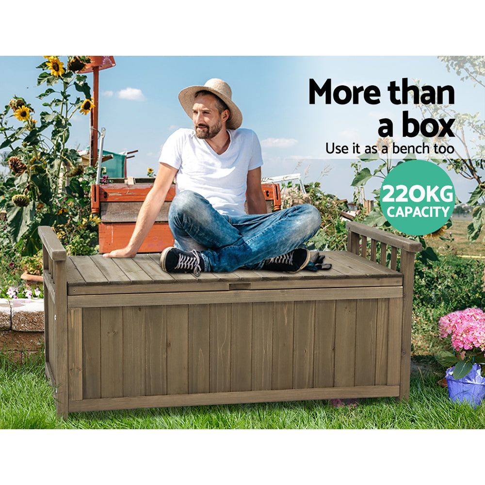 Gardeon Outdoor Storage Bench Box Wooden Garden Toy Tool Sheds Patio Furniture Brown-5