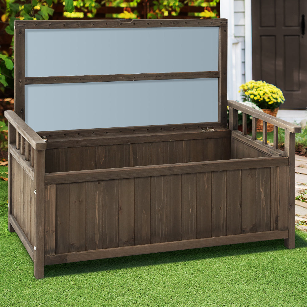 Gardeon Outdoor Storage Bench Box Wooden Garden Toy Tool Sheds Patio Furniture Brown-7