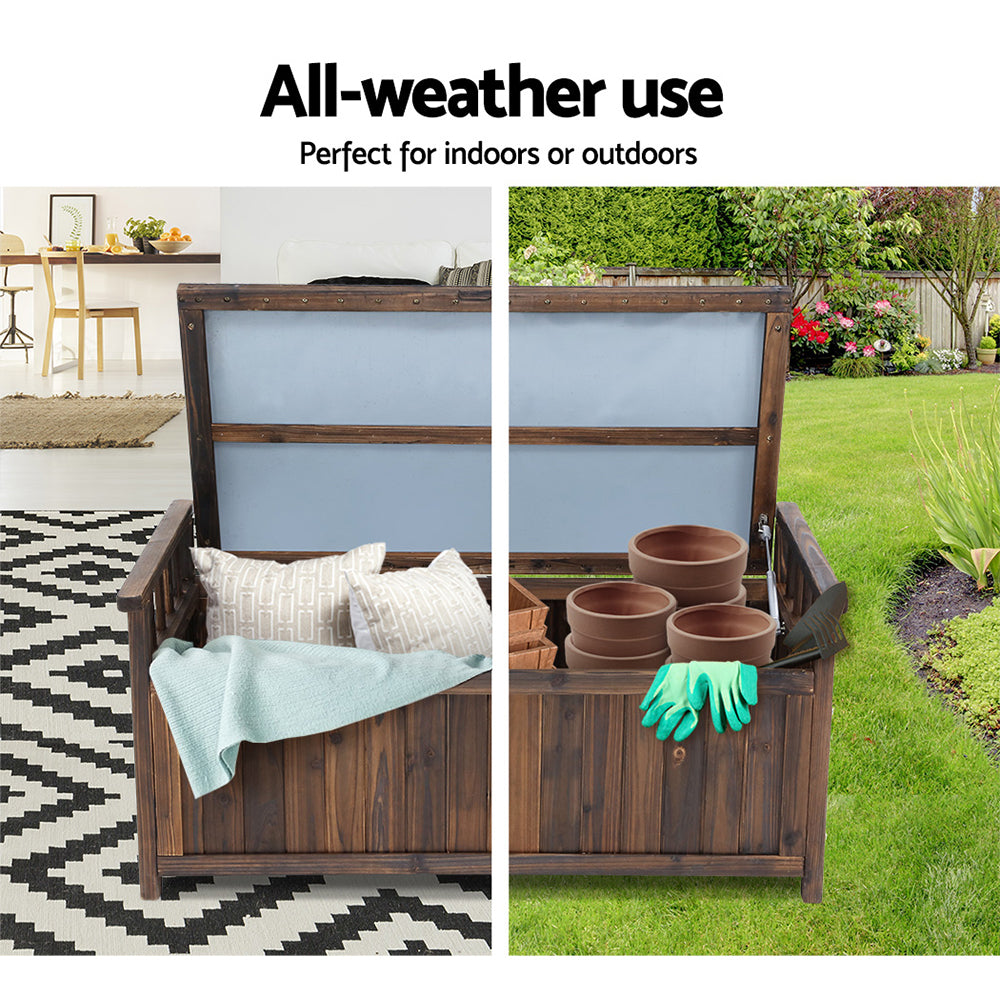 Gardeon Outdoor Storage Bench Box Wooden Garden Toy Tool Shed Patio Furniture Charcoal-4