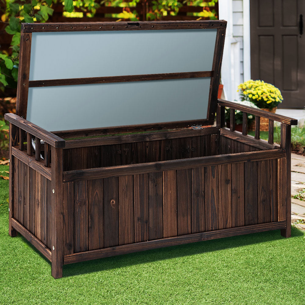 Gardeon Outdoor Storage Bench Box Wooden Garden Toy Tool Shed Patio Furniture Charcoal-7