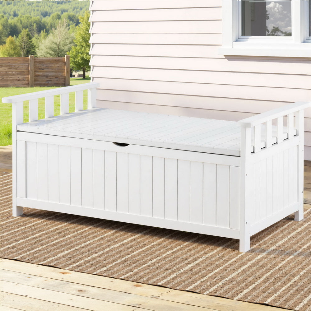 Gardeon Outdoor Storage Bench Box Wooden Garden Toy Tool Patio Furniture White-6