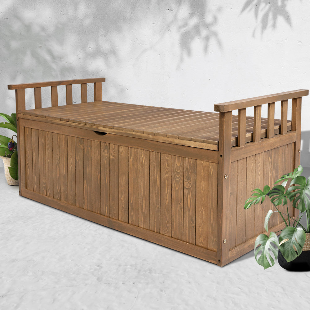 Gardeon Outdoor Storage Bench Box 129cm Wooden Garden Toy Chest Sheds Patio Furniture XL Natural-6