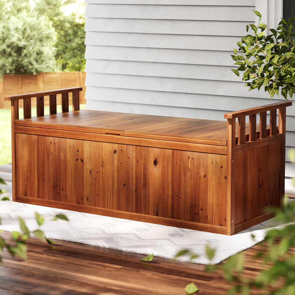 Gardeon Outdoor Storage Bench Box 129cm Wooden Garden Toy Chest Sheds Patio Furniture XL Natural-7