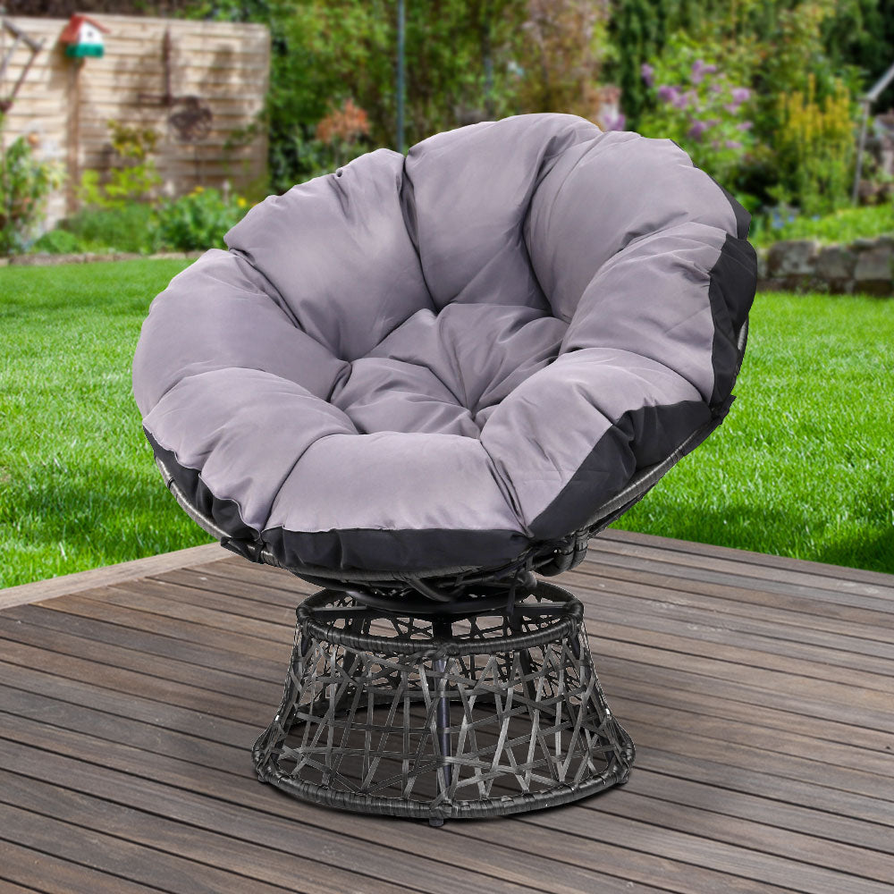 Gardeon Outdoor Chairs Outdoor Furniture Papasan Chair Wicker Patio Garden Black-7