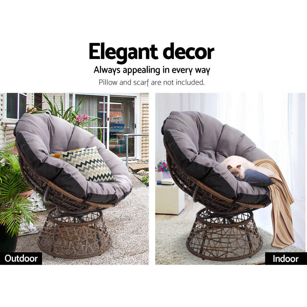 Gardeon Outdoor Chairs Outdoor Furniture Papasan Chair Wicker Patio Garden Brown-6