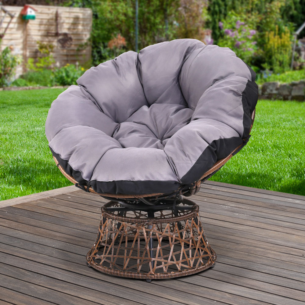 Gardeon Outdoor Chairs Outdoor Furniture Papasan Chair Wicker Patio Garden Brown-7