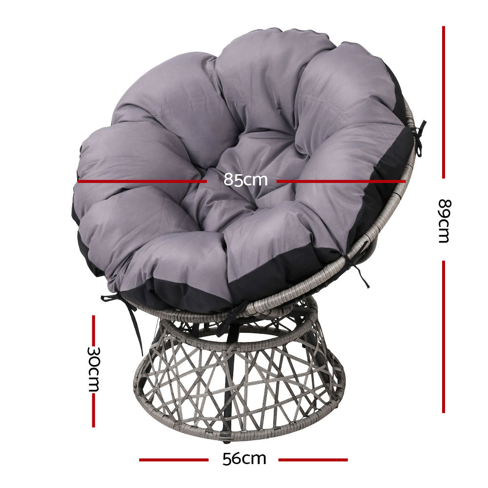 Gardeon Outdoor Chairs Outdoor Furniture Papasan Chair Wicker Patio Garden Grey-1