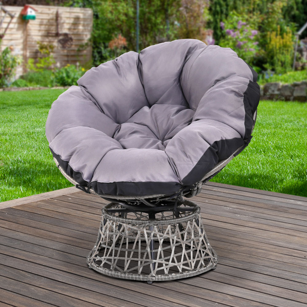 Gardeon Outdoor Chairs Outdoor Furniture Papasan Chair Wicker Patio Garden Grey-7